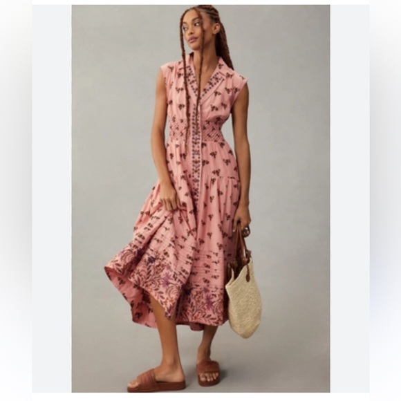 Anthropologie Printed Buttondown Drop-Waist Dress - Picture 1 of 7